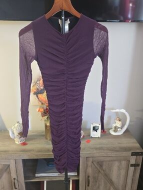 Ruched Long Sleeve Bodycon Dress - Plum